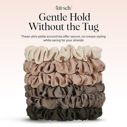 Kitsch Ultra-Petite Satin Scrunchies for Women - Softer Than Silk Scrunchies | Hair Ties No Damage for Frizz-Free Sleep | Perfect for Day or Night | Ideal Gifts for Women - Eucalyptus, 6 pcs