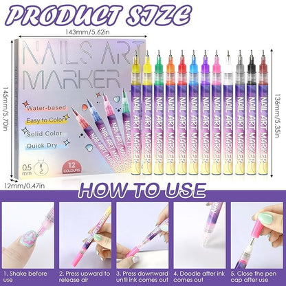 12 Color Nail Art Pens for Painting Nails, 2026 New Nail Art Markers for Gel Nails, DIY Nail Art Marker Drawing Painting Liner Pen for Home Salon Quickly Dry Nail Art (2 Pack)