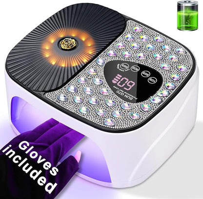 LIMEGIRL UV LED Nail Lamp Kit for Gel Polish Professional Fast Curing White Dryer Light Set with 4 Timer Settings Cordless Rechargeable Nail Art Cure Machine with UV Gloves for Manicure Pedicure