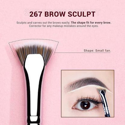 Jessup Eyebrow Makeup Brush Set Professional, Precision Define Sculpt, Flat Angled Spoolie Brushes, Cruelty-Free Synthetic Bristles 3PCS, T326