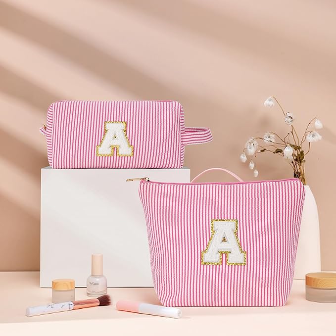 Initial Travel Toiletry Bag for Women - Travel Essentials, Travel Makeup Bag Small Cosmetic Make up Bag Cute Stuff Birthday Gifts for Women Mom Girlfriend Teacher, Purple Letter N