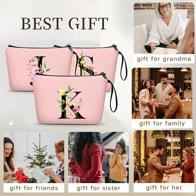 Birthday Thank You Appreciation Monogrammed Gifts for Mom Aunt Teacher Sister Friend Coworkers Bride Bridesmaid Makeup Cosmetic Bag with Mirror Mothers Day Christmas Graduation K