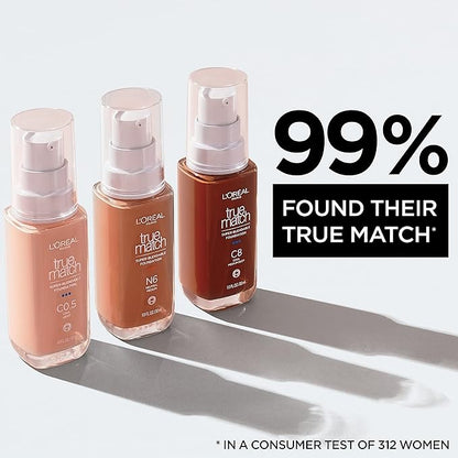 L’Oréal Paris True Match Super-Blendable Foundation, Medium Coverage Liquid Foundation Makeup with SPF 17, W10, Deep, 1 Fl Oz (Pack of 2)