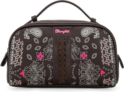 Montana West Wrangler Makeup Bag for Women Small Cosmetic Toiletry Bags Western Paisley Make Up Pouch Durable Cute Travel Purse, Coffee