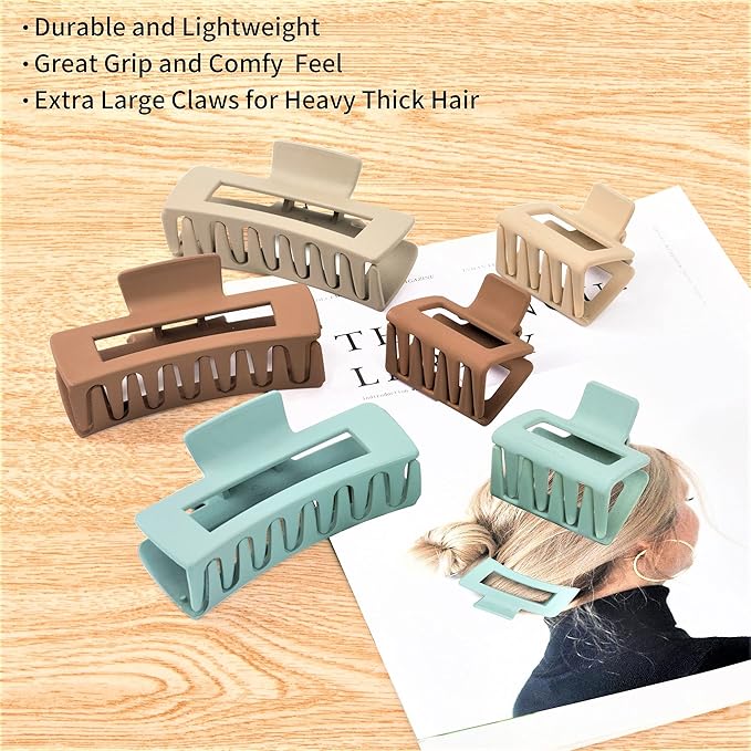 79Style Hair Clips for Women & Girls, 6Pcs Large Medium Square & Banana Claw Clips for Thick Hair, Strong Hold Hair Styling Accessories, Ocean