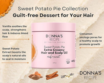 Donna's Recipe by Tabitha Brown Sweet Potato Pie Hair & Scalp Oil – Lightweight, Moisture-Rich, Soothing scalp care with Vanilla & Cinnamon (6 oz)
