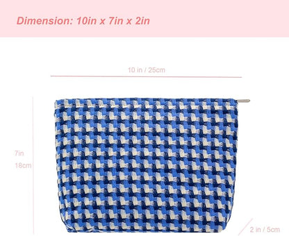 Makeup Bags for Purse Zipper Cosmetic Pouch Large Travel Canvas Make Up Organizer Tool Pouch for Women and Girls,Grid Blue