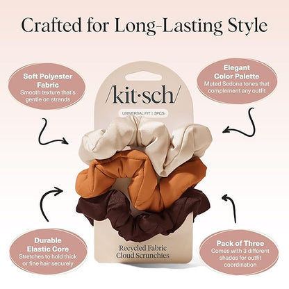 Kitsch Scrunchies for Women - No Crease Hair Ties No Damage | Soft Polyester Scrunchies for All Hair Types | Stylish & Comfortable, For Ponytails & Buns | Ideal Gifts for Women - Sedona, 3pcs