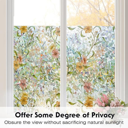 Volcanics Stained Glass Window Film with Installation Tools, Rainbow Window Privacy Film, Decorative Window Clings for Glass Windows, Static Cling Sun Blocking Floral Decals, 35.4 x 78.7 Inch