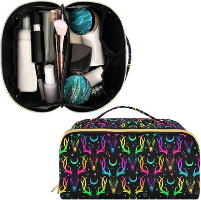 Makeup Organizer Bag, Bright Deer Skulls Travel Makeup Bags Makeup Vanity Case Large Capacity Rhombus Cosmetic Toiletry Bag for Girl Women Ladies