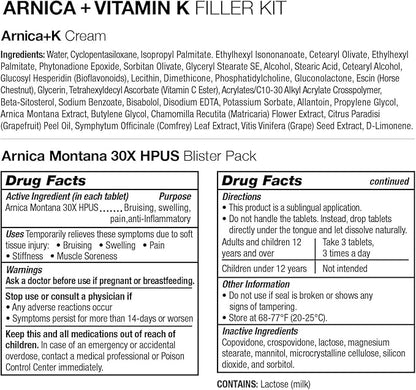VitaMedica | Arnica Filler Kit Bundle | Arnica Montana 30X Blister Pack + Arnica & Vitamin K Topical Cream | Vitamin K Topical Cream | Softens, Calms, Moisturizes, & Restores Bruised Skin | Recovery