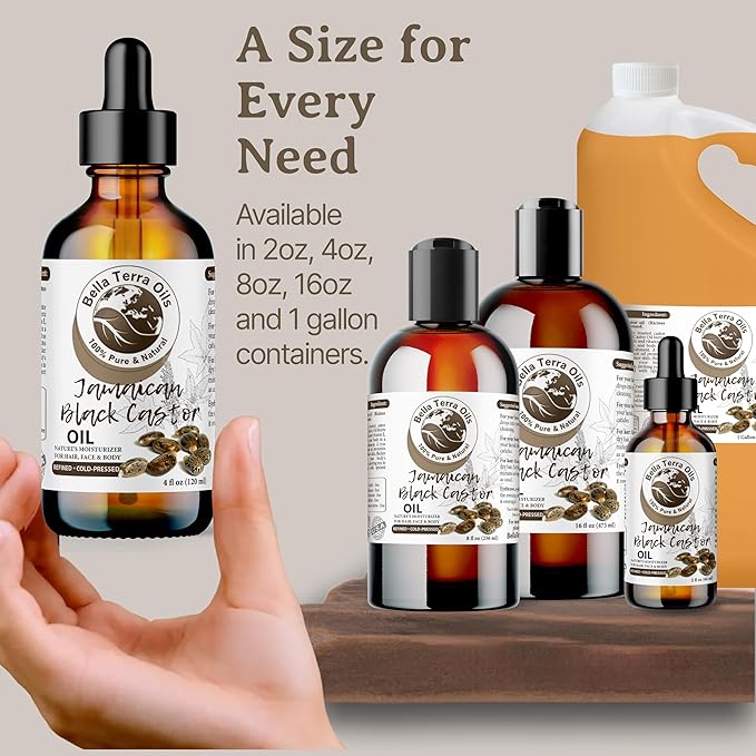 Bella Terra Oils - Black Castor Oil for Face 4oz - A Treasure of Vitamins & Ricinoleic Acid, For Radiant Skin Complexion