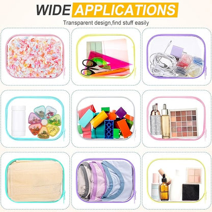 Sanwuta 6 Pcs Clear Hard Zipper Case Hard Plastic Zipper Pouches Makeup Bag Pencil Pouches Transparent Cases for Snacks Plastic Storage Organizer Box for Travel(Assorted Color,7.87 x 5.9 x 2 Inch)
