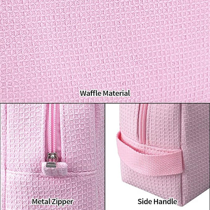 DYSHAYEN Waffle Makeup Pouch Bag, Small Travel Cosmetic Bag, Gifts for Women Bridesmaid,Wedding,Christmas (Pink)