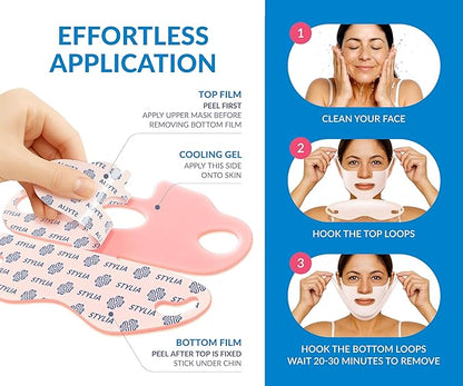 Stylia MaxiLift V-Line Lifting Collagen Face Mask - Advanced Double Chin Reducer - Jawline Shaper - Neck Firming and Tightening Mask with Hyaluronic Acid & Aloe Vera - Chin Strap for Sleeping (5PC)