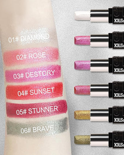 Diamond Glitter Matte Lipstick,Long Lasting Waterproof Pink Metallic Sparkling High Pigment Non-Stick Lip Stain Tint Lip Gloss,Full-coverage Lipgloss,Christmas Lip Makeup Gift for Women Girl-02