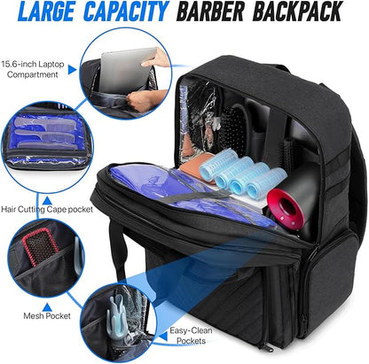 Barber Bag, Large Capacity Barber Case, Travel Hairdresser Organizer Supplies Bag, Hairstylist Backpack for Hair Cutting Tools
