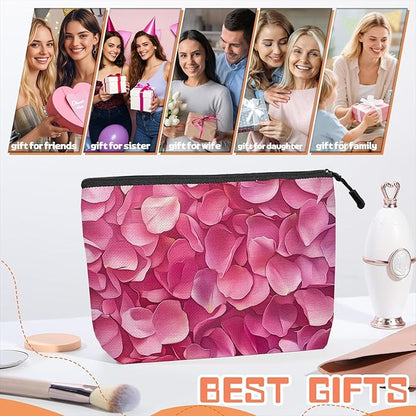 Cosmetic Bags Travel Makeup Toilet Case Waterproof Pouch for Women Girls 6.7X9.45inches - Pink Petals in A Layered Composition
