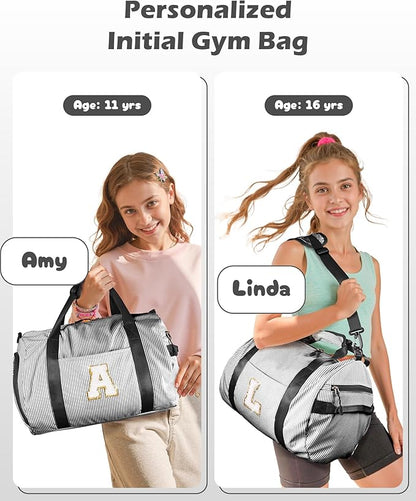 6 Year Old Girl Birthday Gifts, Girls Travel Duffle Bag, Kids Initial Overnight Bags with Shoe Compartment, Monogram Weekender Bag with Makeup Pouch, Gift Ideas for Niece Sister (Letter W)