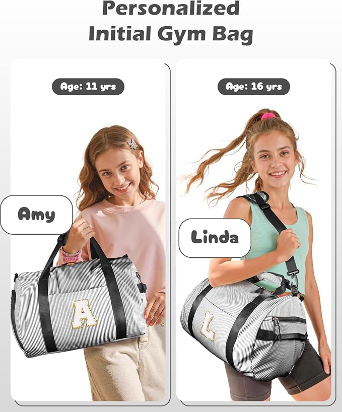 Tween Girl Trendy Stuff, Girls Travel Duffle Bag, Kids Initial Overnight Bags with Shoe Compartment, Monogram Weekender Bag with Makeup Pouch, Birthday Gift for Daughter (Letter K)