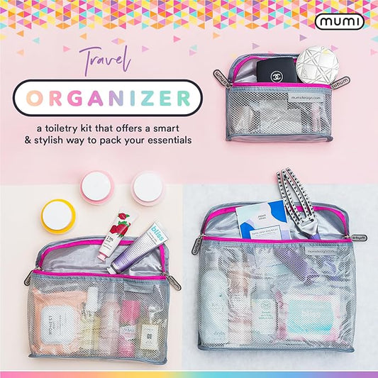 MUMI Travel Toiletry Bag Set of 3 – Clear TSA Approved Toiletry Bags for Women – Reusable Water-Resistant Makeup Organizer Pouches for Skincare, Cosmetics, Travel Accessories, Airport Packing - Black