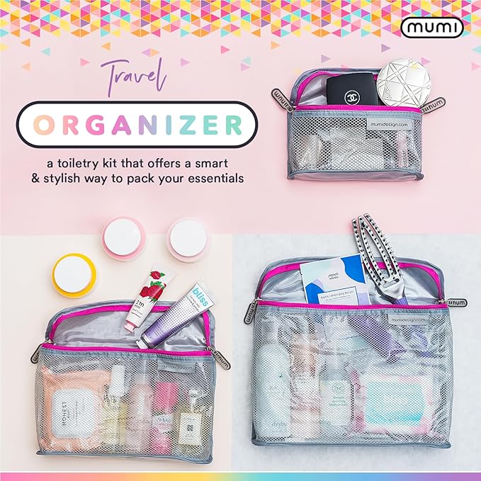 MUMI Travel Toiletry Bag Set of 3 – Clear TSA Approved Toiletry Bags for Women – Reusable Water-Resistant Makeup Organizer Pouches for Skincare, Cosmetics, Travel Accessories, Airport Packing - Yellow