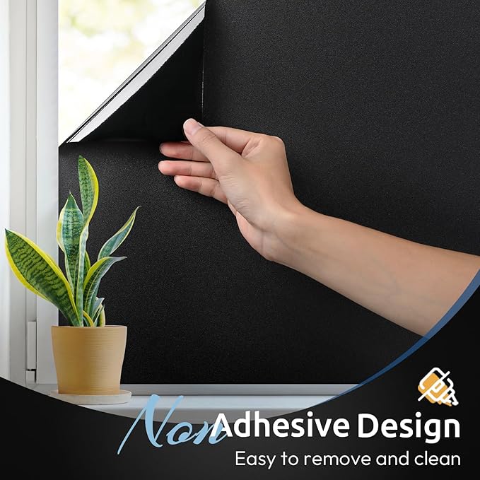 rabbitgoo Blackout Window Film, Sun Heat Blocking Privacy Cover for Glass, Removable Opaque Room Darkening Dark Black Out Window Covers Tint Shades for Home Day Sleep Light Blocker 23.6 x 118.1 Inches