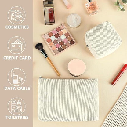 Corduroy Makeup Bag, Travel Cosmetic Bag Organizer Toiletry Bag Make Up Bags with Zipper & Compartments for Women Girls