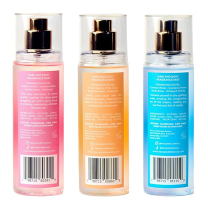 ESCAPADE BEAUTY Trio Gift Set: So Alive, Soak it In, Cozy Up - Hair and Body Fragrance Mist - (3), 4.2oz each