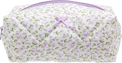 PAZIMIIK Cozy Makeup Bag Travel Cosmetic Bag for Women Soft Toiletry Bag Aesthetic Makeup Organizer Portable Large Zipper Pouch for Skincare Beauty Accessories Brushes Floral Purple