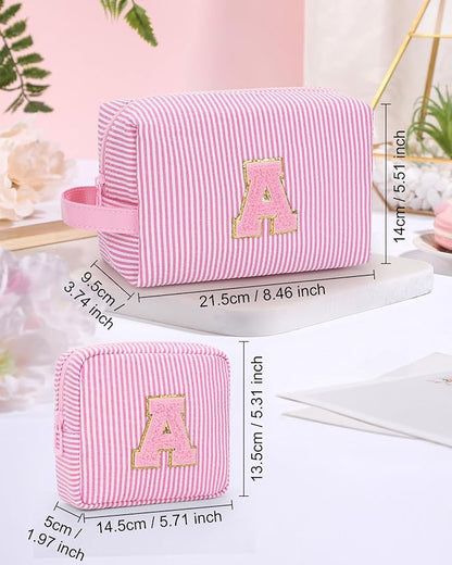 MONSTINA Period Bag Sanitary Napkin Storage Bag|Tampon Pouch Portable Feminine Care First Period Kit for Teen Girls Women Gift for Her Monogram Initial Cute Toiletry Bag,2PCS Pink P
