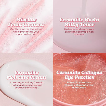 TONYMOLY Wonder Ceramide Mochi Essentials 4-Piece Skincare Set – Travel Toner, Cleanser, Cream & Eye Patches, Hydrating Korean Skincare Kit