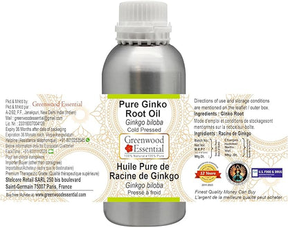 Greenwood Essential Pure Ginko Root Oil (Ginkgo biloba) Natural Therapeutic Grade Cold Pressed 630ml (21 oz)