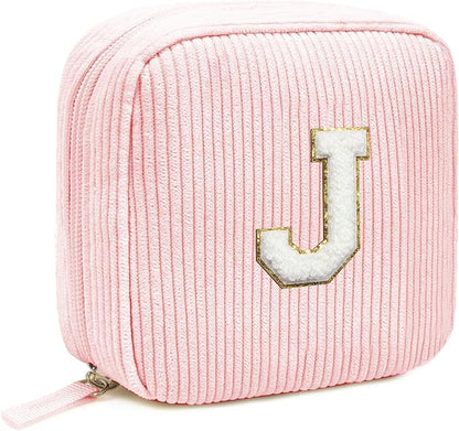 LETGO Birthday Gifts for Women Small Personalized Initial Monogram Makeup Bag,Preppy Corduroy Makeup Bags Travel Toiletry Bag Cute Pouch Purse for Her Mom Girlfriend Wife Sister Teacher Bridesmaid