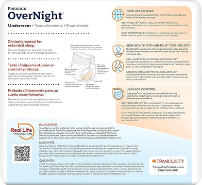 Tranquility Premium OverNight Disposable Absorbent Underwear (88 Count) - XS, 17-28 in. Waist - Maximum Absorbency, All-Night Sleep, Breathable Comfort, 88 Adult Diapers