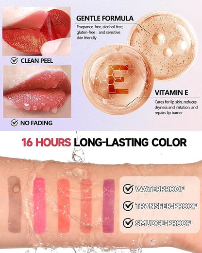 Peel Off Lip Liner Stain, Long Lasting Waterproof Transfer-Proof Lip Tint Stain Peel Off, Non-stick High Pigmented Lip Gloss Lipliner Tattoo, Liquid Tinted Lipstick, Lip Makeup Gift for Women Girl-05