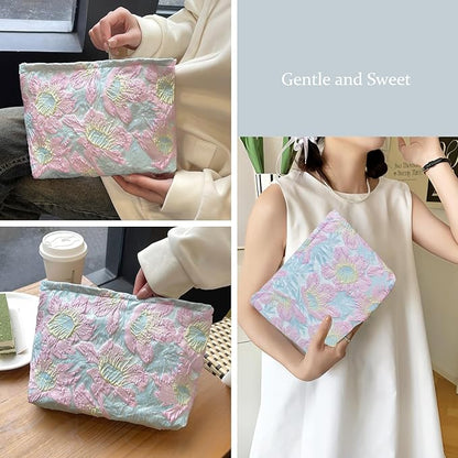 STARDW Aesthetic Floral Makeup Bag Cute Small Cosmetic Bags for Women Girls, Travel Toiletry Bag Large Capacity Zipper Makeup Pouch, Purse Organizer Pouches (Embossed Flower)