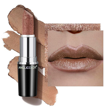 Anglicolor Glitter Brown Lipstick,High Impact Lipcolor,Lightweight Hydrating Formula Smooth and Non-Sticky,Metallic Lipstick For Women,Full-Coverage Lip Color (09 GUILTY PLEASURE, 4g)