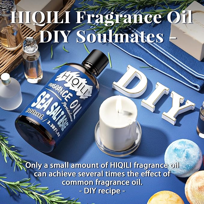 HIQILI Sea Salt Sage Fragrance Oil 100ml for Diffuser Car Freshies, Clean Fresh Scent for Candle Making Soap Laundry 3.38 Fl Oz