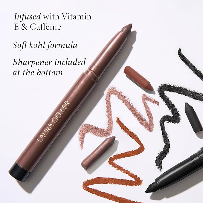 LAURA GELLER NEW YORK Kajal Longwear Kohl Eyeliner Pencil - Olive Kohl - Caffeine and Vitamin E - Smooth & Blendable Liner - Built-In Sharpener