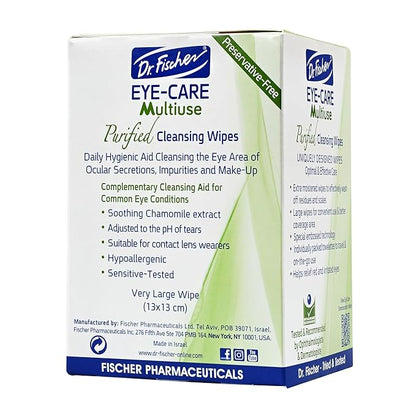 Dr. Fischer Eyelid Wipes - Hypoallergenic Preservative-Free Eye Cleansing Wipes for Sensitive Eyelids (Twin Pack).