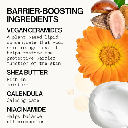 Pacifica Face Cream - Vegan Ceramide Barrier Cream w/Niacinamide & Shea Butter - Hydrating Daily Face Moisturizer Fragrance Free for Sensitive Skin, Vegan, Clean Beauty Allergy & Dermatologist Tested