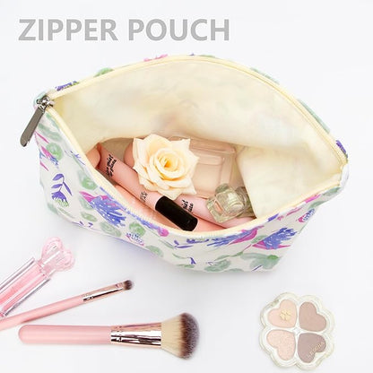 PAZIMIIK Makeup Bag Large Cotton Zipper Pouch for Purse Travel Canvas Make Up Organizer for Women Cosmetic,Galsang White