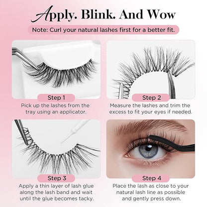 BEPHOLAN False Eyelashes 6-16mm Wispy Eyelashes Natural Look 100% Handmade Fake Lashes Lightweight Short Lashes with Soft Clear Band 3 Pairs Pack(CJ201)