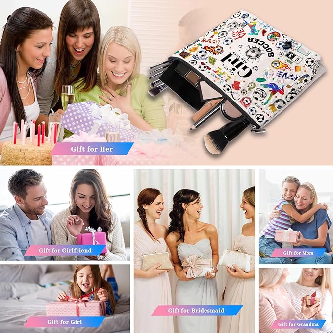 Soccer Gifts Makeup Cosmetic Bag for Women, Soccer Coach Gifts, Soccer Team Gifts for Soccer Lovers Players Fans Birthday Gifts for Her Women
