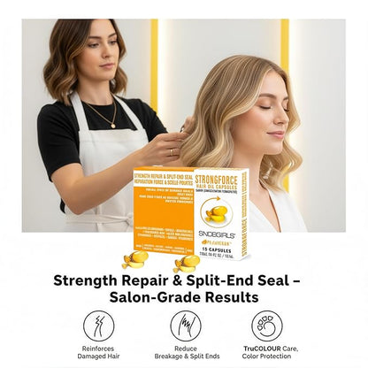 Strength Repair Hair Oil Capsules – Leave-In Serum for Weak | Broken Hair Repair Serum w/ Argan, Peptides & Ceramides | Mineral Oil, Sulfate and Paraben Free, Vegan | Split-End Sealer & Shine | 15Ct
