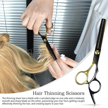Niura 12 PCS Hair Cutting Scissors Set - Professional Barbers & Salon Kit: Cutting & Thinning Scissors, Comb, Cape, Clips for Men, Women, Kids & Pet