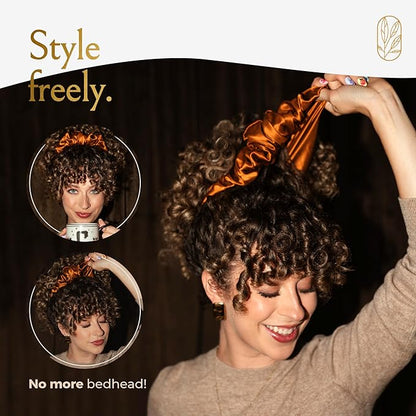 Silk Scrunchies for Women Ponytail Holders – Oversized Mulberry Silk Scrunchies – Extra Large No Damage Hair Ties for Curly, Thick, and Thin - Hair Accessories for Women – Pumpkin, XL By Curlfriend