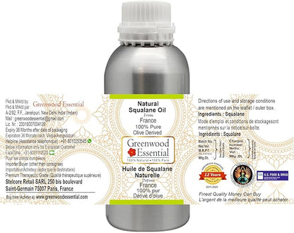 Greenwood Essential Pure Natural Squalane Oil (derived from Olives) Natural Therapeutic Grade for Hair, Skin & Aromatherapy 630ml (21 oz)