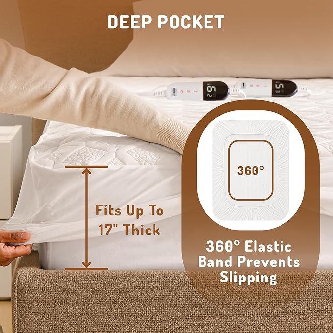 King Size Heated Mattress Pad - Degrees of Comfort Electric Bed Warmer with Dual Controllers, 6 Heating Levels, 10-Hour Auto Shut-Off, Breathable Air-Layer, 78"x80"